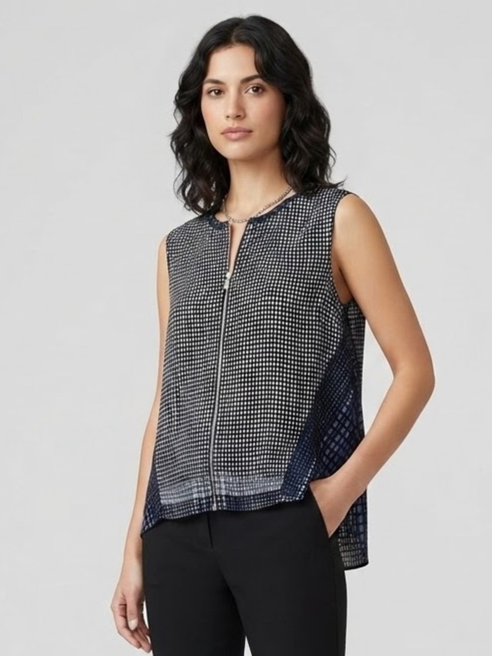 RACHEL Rachel Roy Navy and Black Sleeveless Zip-Front Top